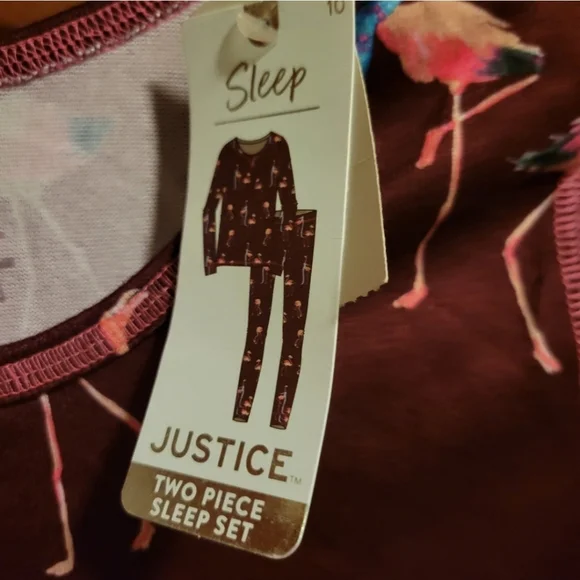 Justice 2-PC Pajama Set Burgundy Flamingo Print Size 10 - Picture 5 of 12